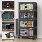 BROVIEW 180Qt Stackable Storage Bins with Lid, Extra Large Closet Organizer Collapsible Drawer Boxes with Wheels, Folding Plastic Cabinet Containers for Home Kitchen Room Organization, 3Pack Black - Image 3
