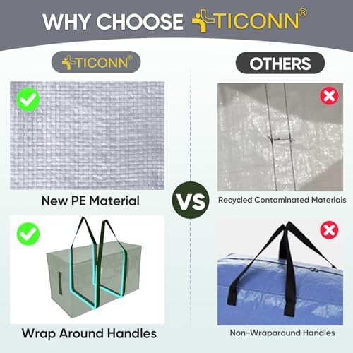 TICONN 6 Pack Extra Large Moving Bags Heavy Duty with Zippers & Carrying Handles, Durable Storage Bags Moving Boxes for Closet Organizers and Storage (6 Pack, Olive) - Image 4