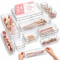 24 Pcs Clear Adjustable Drawer Organizer, 3-Size Expandable Desk Drawer Organizer Box, Acrylic Storage Bins for Makeup, Cosmetic, Kitchen Utensils, Bedroom Dressers Tool Organizer for Gadgets (24) by Unknown