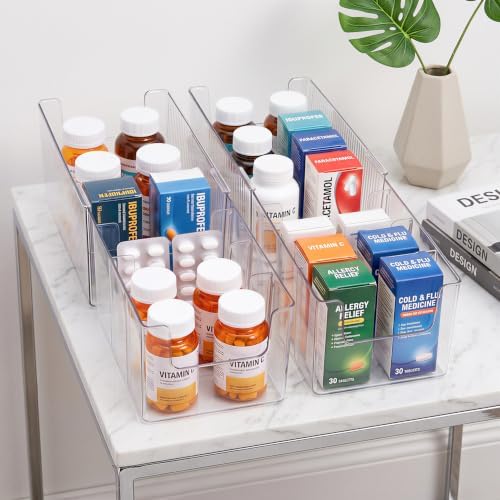 Expandable Medicine Cabinet Organizer 4 Pack, 5 Compartments Adjustable Clear Medicine Storage Box Bin with Removable Dividers, Vitamin Bottle Medication Organizer for Countertop Bathroom - Image 7