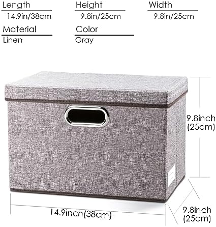 PRANDOM Collapsible Storage Containers with Lids [5-Pack] Linen Fabric Foldable Storage Bins Boxes Organizer Baskets Cube with Cover for Home Bedroom Closet Office Nursery (14.9x9.8x9.8) - Image 5