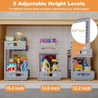 Under Sink Organizer, 2 Tier Under Sink Organizers and Storage, Adjustable Height, Slide out Metal Cabinet Organizers, Pull out Cabinet Storage Drawer Shelf for Kitchen Bathroom (Gray, 2 Pack) - Image 6