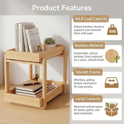 Bamboo Under Sink Organizer Adjustable Height 2 Tier Bathroom Organizer - Image 3