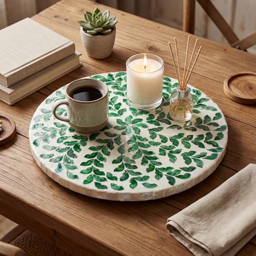 Reallnaive Mother of Pearl Lazy Susan, Round, Green Grass - Image 3