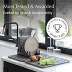 Dorai Home Collapsible Dish Drying Rack with Stone Dish Pad - Kitchen Counter Set with Diatomaceous Earth Stone Dish Mat for Quick Drying - Space-Saving Design - Large 24.6" x 16.5", Slate - Image 5