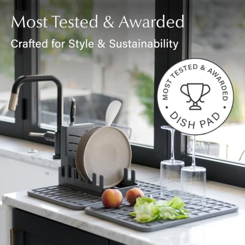 Dorai Home Collapsible Dish Drying Rack with Stone Dish Pad - Kitchen Counter Set with Diatomaceous Earth Stone Dish Mat for Quick Drying - Space-Saving Design - Large 24.6" x 16.5", Slate - Image 5