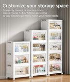 Hanyi 175 QT Stackable Storage Bins with Lids, 5 Tier Collapsible Plastic Storage Cabinet with Magnetic Doors, Removable Top Lid, Locking Wheels, Closet Organizer for Bedroom, Pantry, Office - Image 3