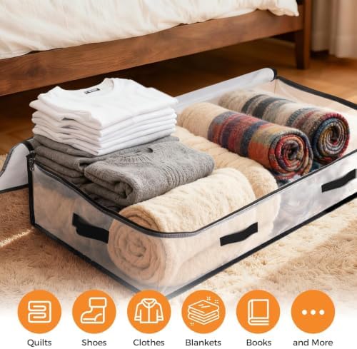 6 Pack Under Bed Storage Bags, 90L Foldable Clear Containers with Handles - Image 4