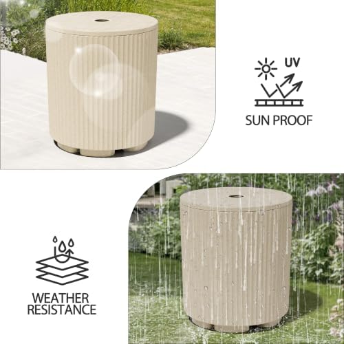 Umbrella Side Table, Umbrella Table with 1.9 Inch Hole, Heavy Duty Umbrella Stand Outdoor Base, Patio Fluted Umbrella Base, Pool Table Umbrella Holder for Deck, Poolside, Garden, Beige - Image 7