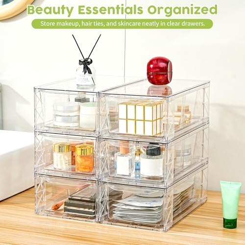 6 Pack Acrylic Storage Drawers, Clear Stackable Storage Drawers, Acrylic Organizers Drawers for Under Sink, Pantry, Bathroom, Makeup Organizers Cosmetic Display,Classroom Storage Organization, Medium - Image 3
