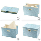 PRANDOM Larger Collapsible Storage Cubes with Lids Fabric Decorative Storage Bins Boxes Organizer Containers Baskets with Cover Handles for Bedroom Closet Living Room Blue 17.7x11.8x11.8 Inch 3 Pack - Image 4