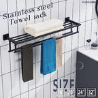 KOKOSIRI Bath Towel Rack with Double Towel Bars 32-Inch Bathroom Towel Shelves Towel Holder Wall Mounted Stainless Steel, Matte Black, B6005BK-L32 - Image 3