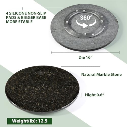 Marble Lazy Susan, 16 in Lazy Susan Turntable Organizer for Cabinet Pantry Kitchen Countertop Fridge Bathroom Makeup Vanity Countertop - Black - Image 6