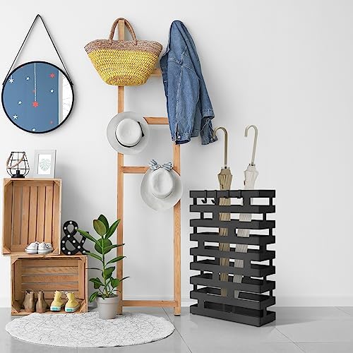 Tudomro Umbrella Stands for Entryway Large Metal Umbrella Holder 3.94 x 11.81 x 16.93 Inches with Removable Water Tray and Hooks Decor Freestanding Rectangular Hollow Rack for Home Office (Black) - Image 5
