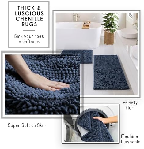 Clara Clark Bathroom Accessories Set - 27PC Bathroom Set with Adhesive Corner Shower Caddy Hanging, Bathroom Sets with Shower Curtain and Rugs, Navy Blue Shower Curtain Set with Bathroom Trash Can - Image 5