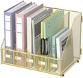 SUPEASY Desk Organizers Metal Desk Magazine File Holder with 5 Vertical Compartments Rack File Organizer for Office Desktop, Home Workspace, Gold Plus by SUPEASY