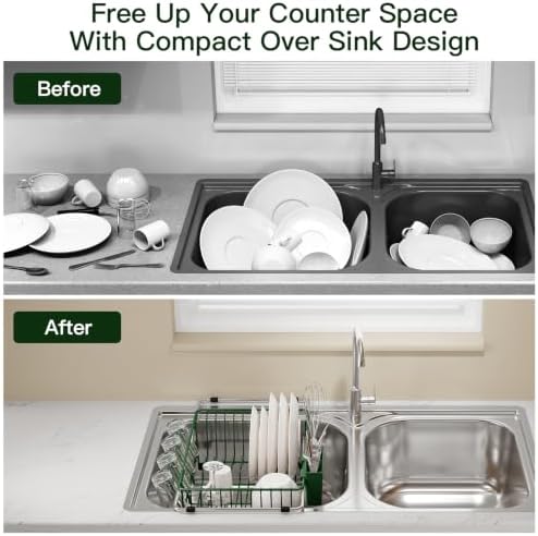 MAJALiS Green Expandable Dish Drying Rack Over Sink with Extra Drainboard - Image 2
