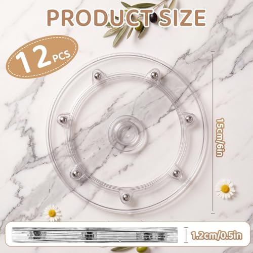 12 Pcs 6 Inch Small Lazy Susan Turntable Clear Acrylic Lazy Susan Organizer 360 Degree Rotating Spice Rack Tray for Kitchen Pantry Spice Rack Table - Image 3