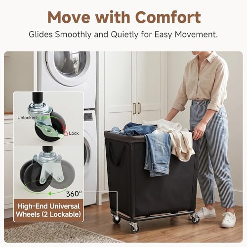 StorageWorks Laundry Hamper with Wheels, 310L Large Black Basket Cart - Image 3
