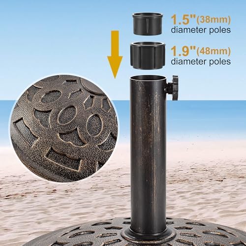 Patio Umbrella Stand - 31 lbs 18.9" Heavy Duty Outdoor Umbrella Base Stand, Market Umbrella Holder for Garden, Backyard, Pool, Beach, No Water or Sand Required, Round Bronze - Image 5