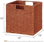 Vagusicc Wicker Storage Basket, Set of 2 Hand-Woven Paper Rope Wicker Basket, Foldable Cube Storage Bins, Square Large Storage Baskets for Organizing Shelves & Decor, Orange (13″×13″×13″) - Image 3