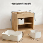 Bamboo 3-Drawer Makeup Organizer, Mortise & Tenon Vanity Box Desk Organizer - Image 3