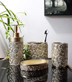 Hymmah Bathroom Accessories Set,Golden Design Toothbrush Holder,Farmhouse Bathroom Decor,4 Pcs Resin Gift Set Apartment Necessities, Contain Toothbrush Cup,Soap Dispenser,Soap Dish,Tumbler - Image 5