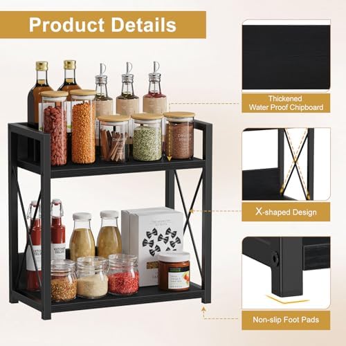 Giikin Kitchen Countertop Organizer, 2 Tier Coffee Bar Organizer, Black Spice Rack for Counter, Kitchen Counter Shelves, Particleboard,15.8" L x 7.9" W x 15.8" H (Black, L) - Image 4