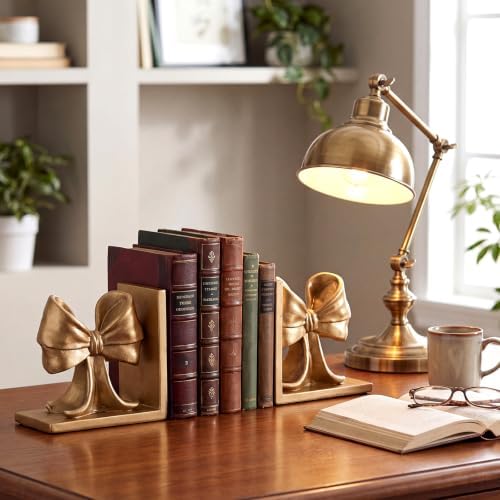 Epakh 2 Pcs Gold Bow Book Ends Decorative Bookends - Image 4