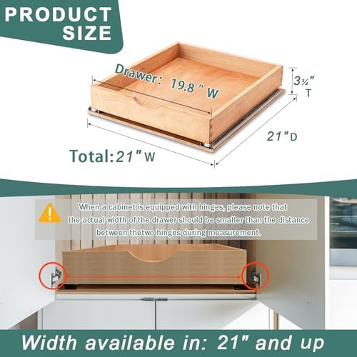 Fully Assembled Pull Out Cabinet Drawer, Wood Pull Out Cabinet Organizer, Soft Close Slide Out Pull Out Drawers for Kitchen Cabinets, Fast and Easy DIY Installation, 21”W x 21”D - Image 3