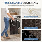 DUMOS Laundry Basket with Lid, 90L Wicker Laundry Hampers, Chestnut Brown - Image 3