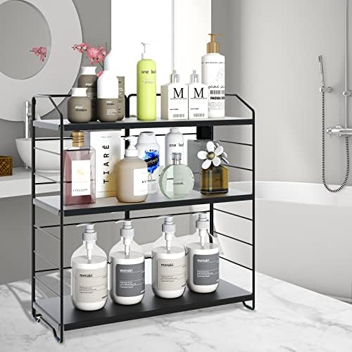 BOIVSHI Bathroom Countertop Organizer, 3-Tier Bathroom Counter Organizer, 8-Levels Height Adjustable, Bathroom Organizer for Kitchen, Pantry, Livingroom, Offices Storage, Metal Black - Image 2