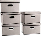 PRANDOM Foldable Storage Bin with Lid [5-Pack] Linen Fabric Decorative Storage Box Organizer Container Basket Cube with Handles Divider for Closet Office Living Room Light Grey(14.9x9.8x9.8) by Prandom