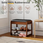 Shoe Rack Bench with Flip-Top Storage, Rubberwood 2-Tier Shoe Organizer with Cushion, Small Wooden Shoe Stand for Entryway, Mudroom, Hallway, Closet, Front Door Entrance, Foyer - Image 6