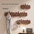 ELECANE Piano Key Coat Rack Wall Mount, Solid Wood Flip Down Magnetic Hooks Piano Coat Rack, Wall Mounted Coat Hanger 8‑Hooks for Entryway Hallway Bedroom Kitchen Home Storage - Image 2
