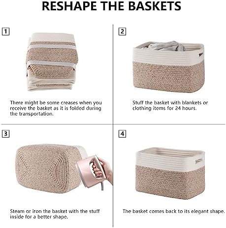 4 Pack Storage Baskets for Organizing, Woven Baskets for Shelves - Perfect for Toys, Books, Towels, and Clothes, Durable Gift Basket Bins Toy Storage, 12.7''Lx9''Wx7.8''H, Brown & White - Image 6