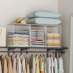 Hencawima 3-Pack Taller Stackable Closet Organizers and Storage with Wood Top,White | Wire Storage Bins for Clothes, Double Storage Design, Sturdy Metal Cube Shelf Organizer for Closet Wardrobe-Black by Hencawima