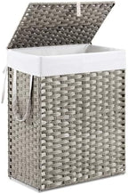 DUMOS Woven Laundry Basket with Lid, 90L Large Capacity Hamper, Removable & Machine-Washable Liner, Foldable Rattan Clothes Hamper, Sturdy Steel Frame, Odor Control, Dove Gray by DumosLifestyle