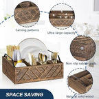 Ukonvi Flatware Organizers Paper Plate Dispenser with Handles, Paper Plate Holder for Kitchen Counter, Wood Rustic Silverware Utensil Caddy, Brown - Image 6