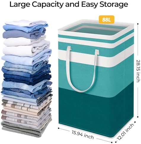 HomeHacks 2 Pack Large Laundry Baskets, Laundry Hampers Bags (Green 88Lx2) - Image 4