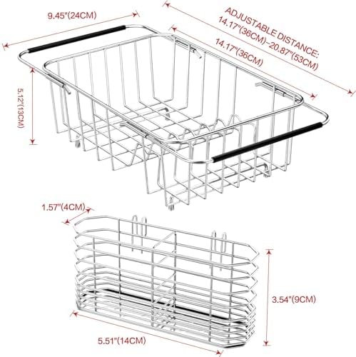 Fanbsy Small Dish Drainer Rack in Sink Adjustable, Expandable Stainless Steel Metal Dish Drying Rack Organizer with Stainless Steel Utensil Holder Over Inside Sink Counter, Rustproof(for 1-2 People) - Image 2