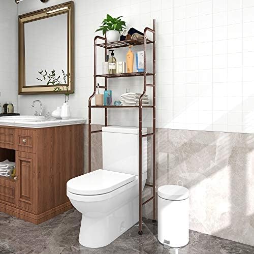 3-Shelf Bathroom Organizer Over Toilet, Space Saver Storage, Brown - Image 3