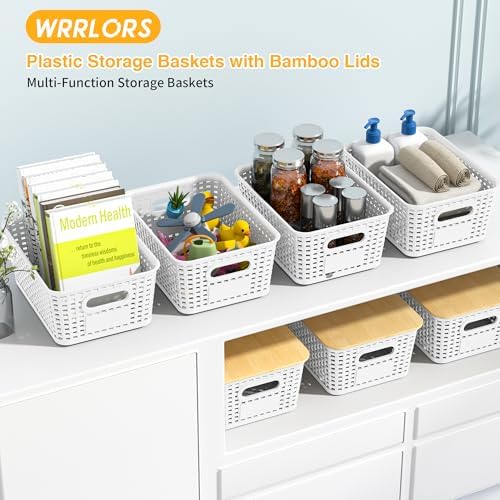 6 Pack Plastic Storage Baskets,White bamboo lid storage Box - Image 2