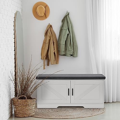 HOMSHO Farmhouse Shoe Storage Bench with 2 Barn Doors & Padded Seat Cushion - Image 2