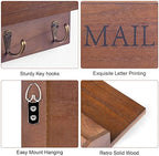 DLQuarts Solid Wood Mail Organizer with Key Holder for Wall, Mail Sorter Wall Mounted, Decorative Wooden Key and Mail Holder with 3 Hooks, Dark Brown - Image 4