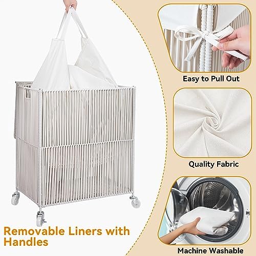 WOWLIVE Rolling Laundry Basket Wheels, Handwoven Laundry Hamper with Lid - Image 5
