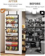 POKIPO 8-Tier Over the Door Pantry Organizer, Large Metal Door Spice Rack with Adjustable Basket, 2 in 1 Wall Mount or Hanging Heavy-Duty Pantry Door Storage Shelf for Kitchen and Bathroom, Black - Image 3