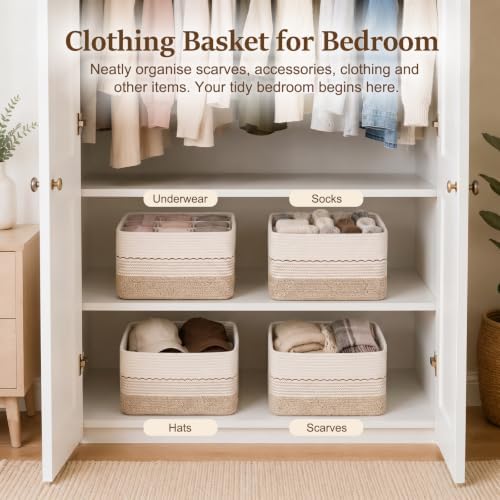 OIASKET 4 Pack Storage Baskets for Organizing, 13"X9"X7.87", Decorative Cotton Rope Baskets for Shelves, Small Woven Basket for Toys, Books and Towels, Brown & White - Image 7