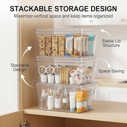 MOONEDGE 6-Pack 10x6x5 Stackable Small Clear Storage Bins with Lids - Image 3