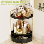 2-Tier Corner Bathroom Counter Organizer with Drawer, Black Gold - Image 5
